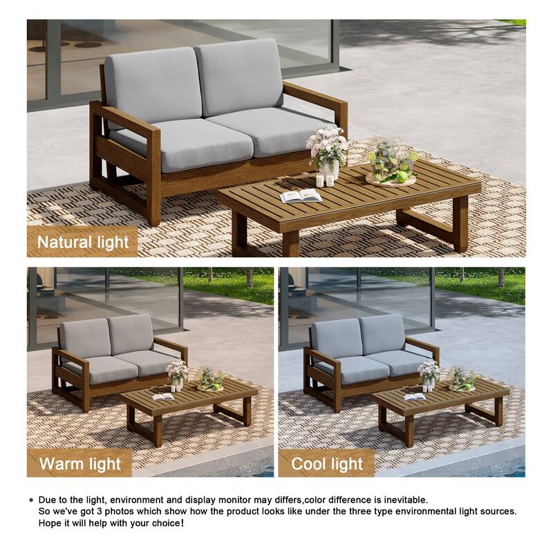 Outdoor Patio Loveseat Table Set Teak Wood with Cushion