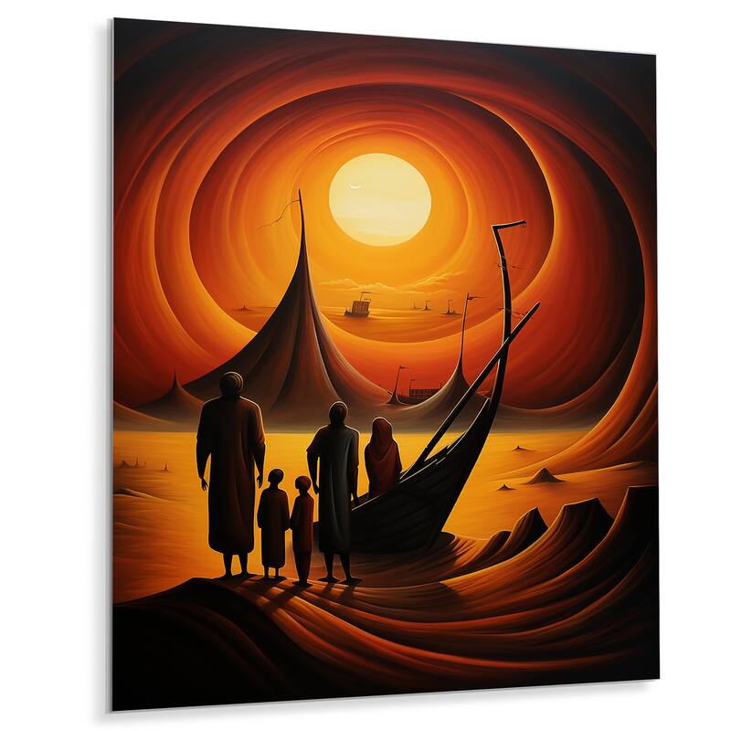 Designart "Radiant Desert Regatta" Desert Metal Wall Art - Red Metal Wall Décor Global Metal Art Work