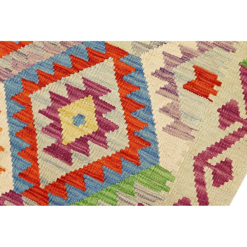 Bohemian Turkish Kilim Jalen Rust Blue Hand-Woven Wool Rug - 3'4'' x 6'5''