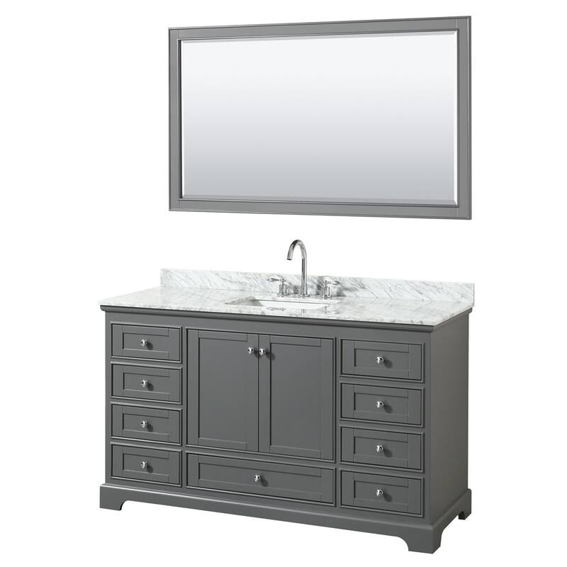 Wyndham Collection Deborah 60" Free Standing Single Vanity Set with - Dark Gray / White Carrara Marble Top / Polished - Steel Finish