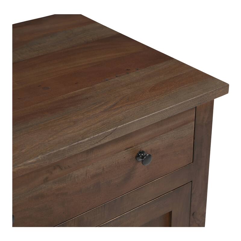 NADAAL STUDIOS Gene Nightstand, Wireless Charging in Reclaimed Neem Wood with Traditional Cabinet Design, Dark Brown