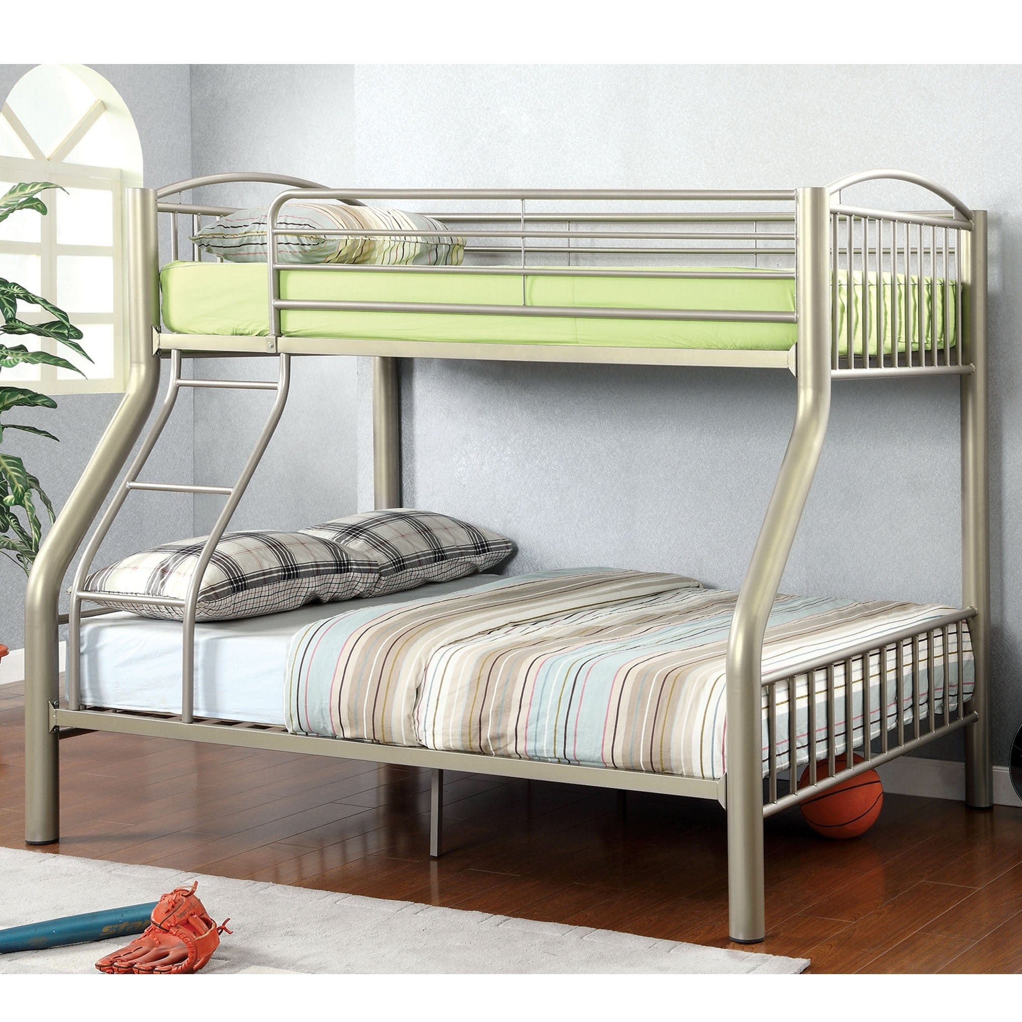 Furniture of America Laji Modern Gold Twin over Full Metal Bunk Bed with Angled Ladder