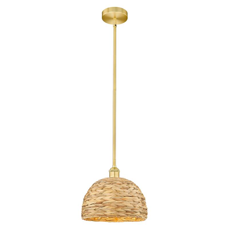 Innovations Lighting Endless Possibilities Edison - Woven Rattan - 1 Light 12" Stem Hung Mini Pendant - Satin Gold