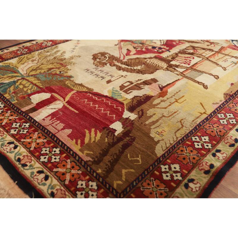 Vegetable Dye Karabagh Oriental Rug Hand-Knotted Wool Carpet - 4'2" x 5'11"