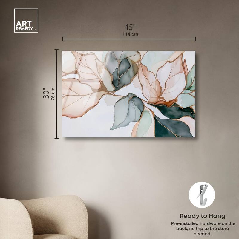 Golden Veined Leaves I Acrylic by Art Remedy, Ready to Hang