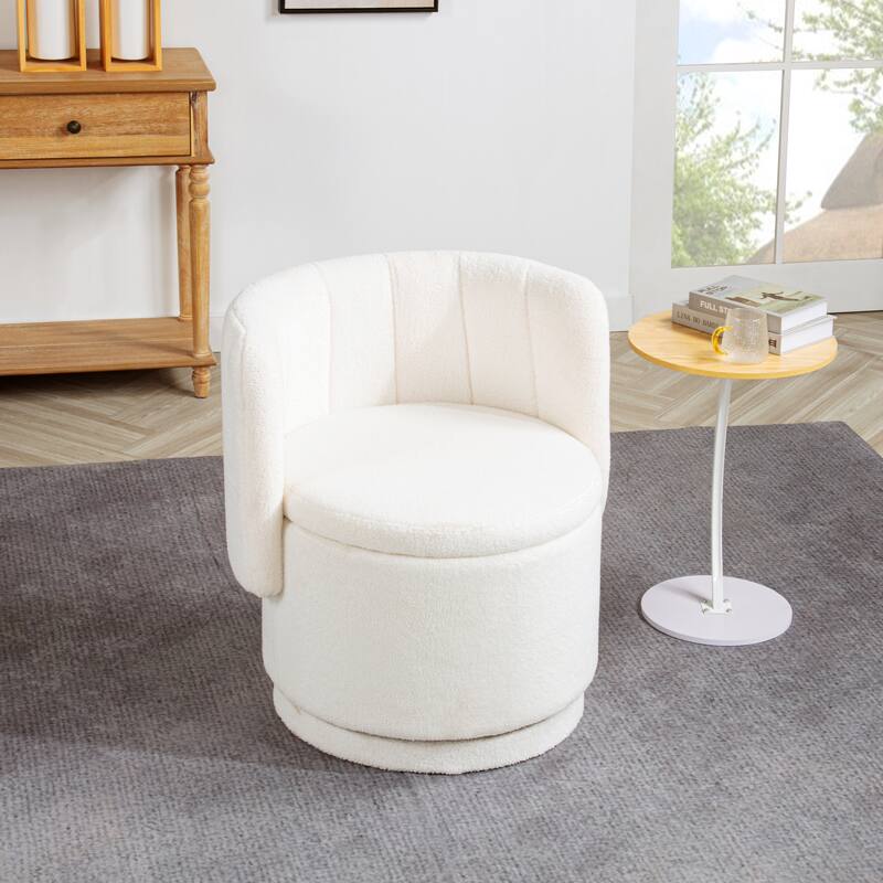 Boucle Swivel Chair with Storage Base
