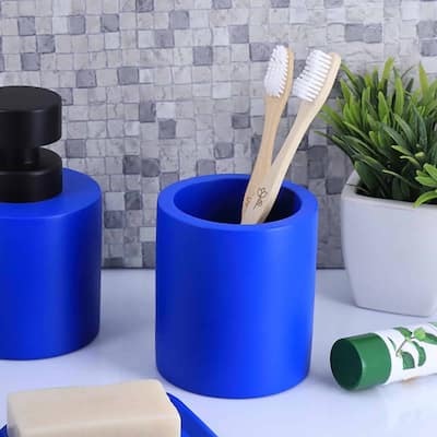 Concrete Cement Toothbrush Holder, Modern Countertop Organizer - 3.4 L x 3.4 W x 4 H