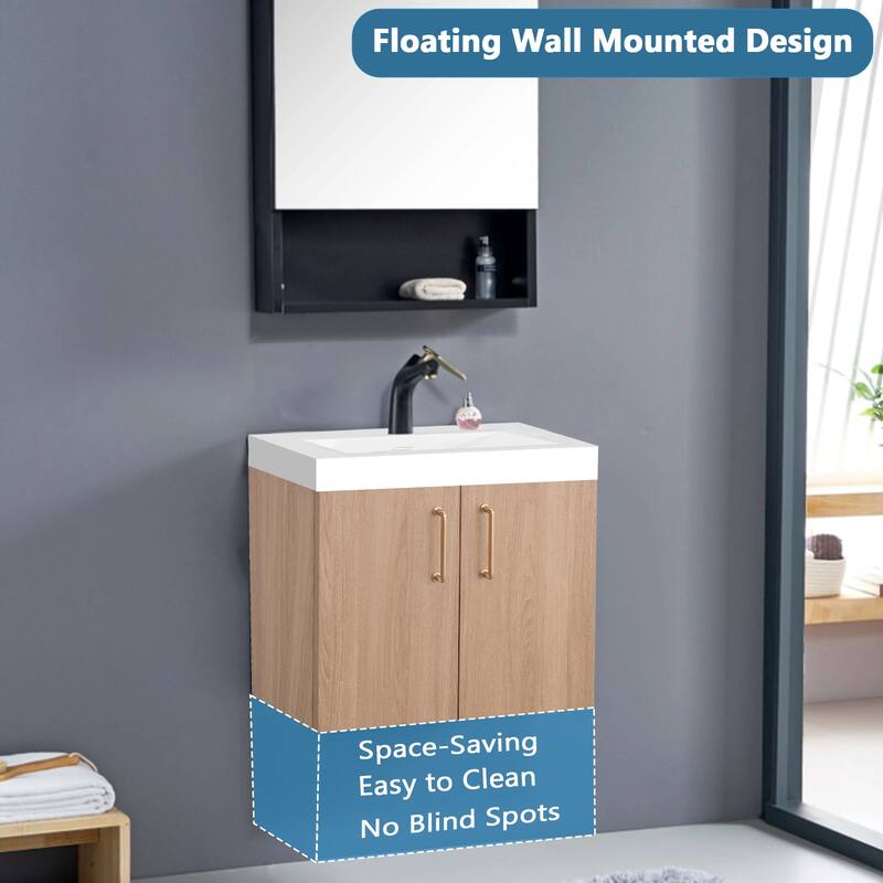 AlbyonD 24" 30" 36" Floating Bathroom Vanity with Sink and Faucet, Natural Oak