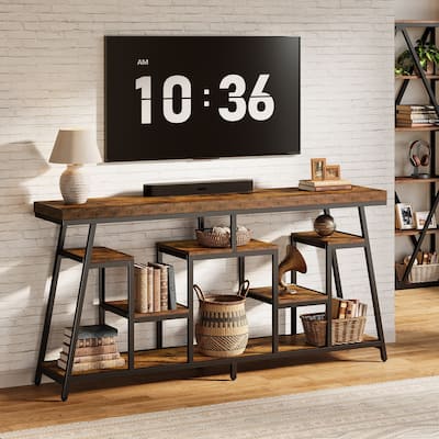 70.9-Inch Farmhouse Entertainment Center with Storage Shelves