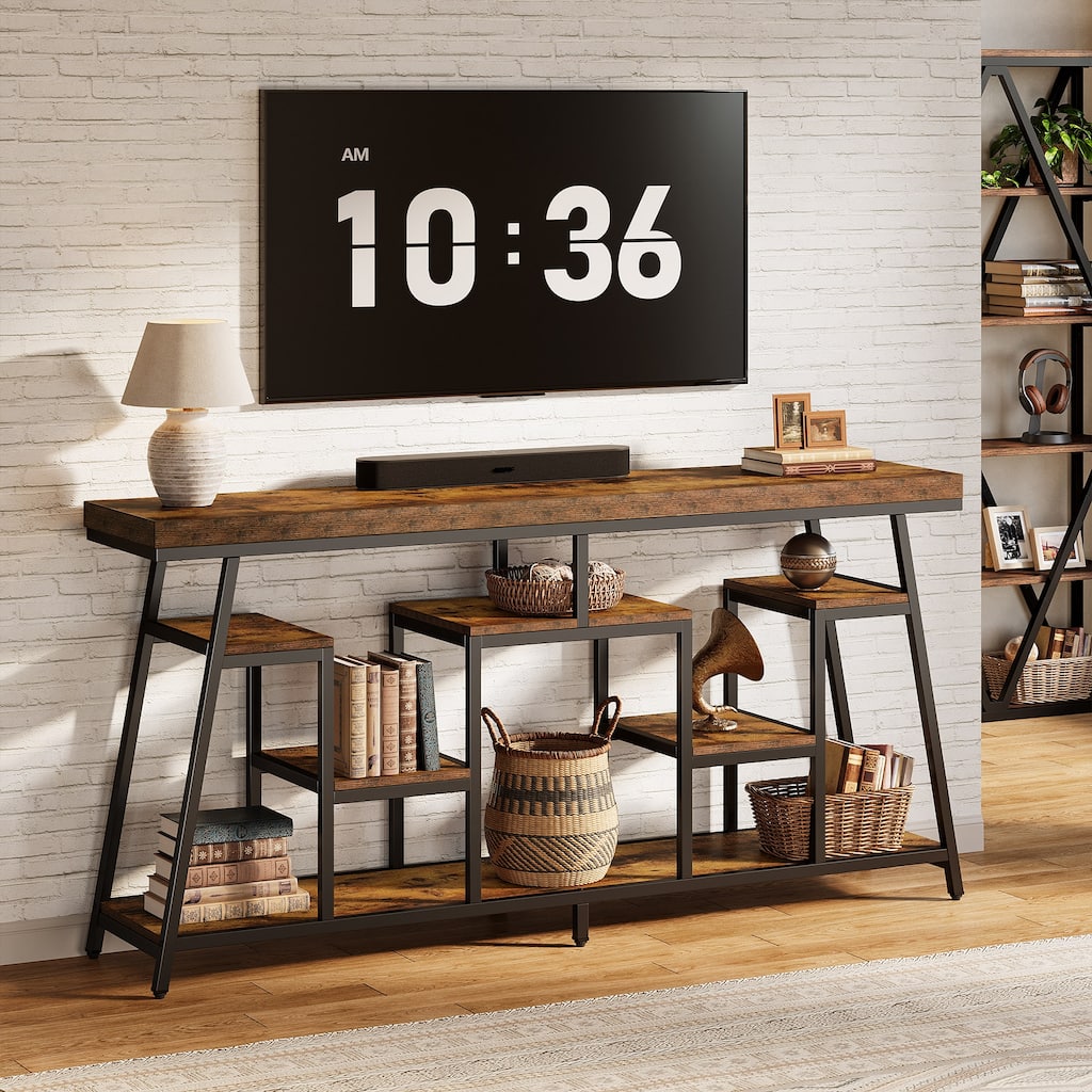 70.9-Inch Farmhouse Entertainment Center with Storage Shelves
