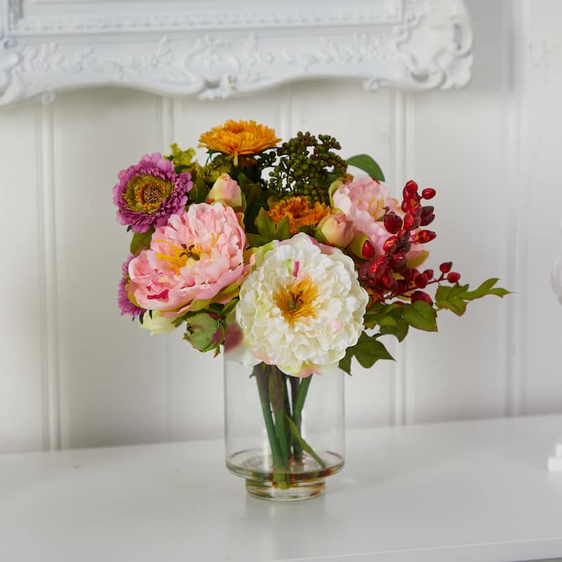 Silk Peony Flower Arrangement - Cranberry