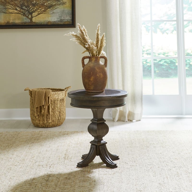 Paradise Valley Saddle Brown and Blue Stone Round Chairside Table - Saddle Brown