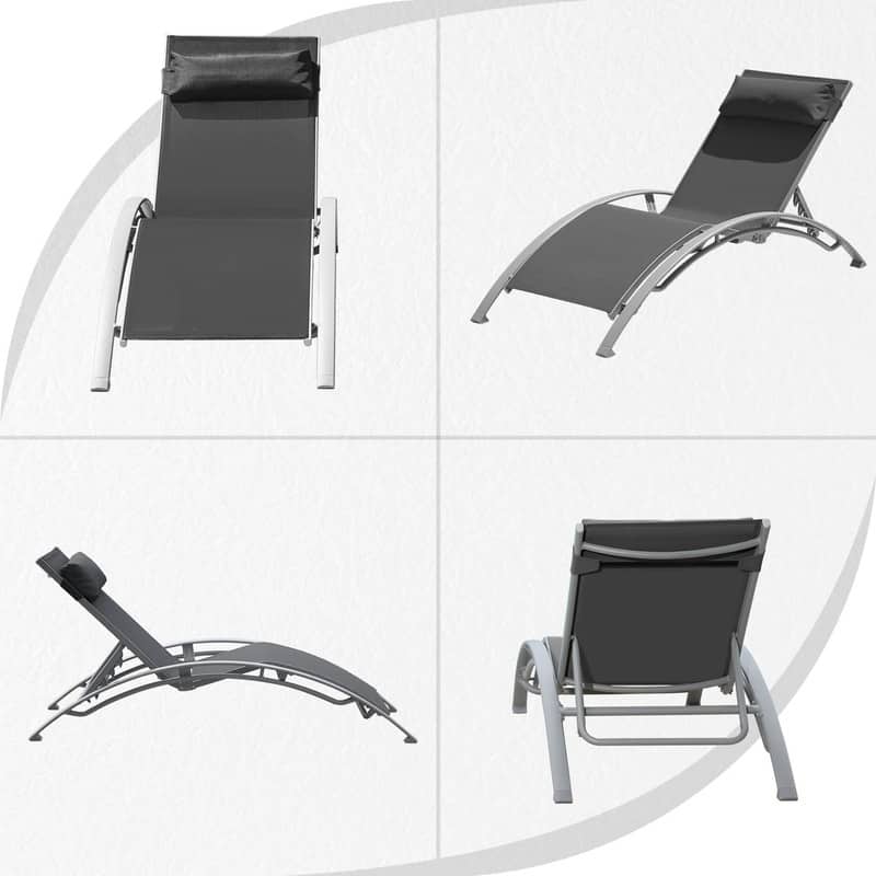 2 Outdoor Reclining Chaise Lounges with Adjustable Backrests and Removable Cushions,for Patio,Beach
