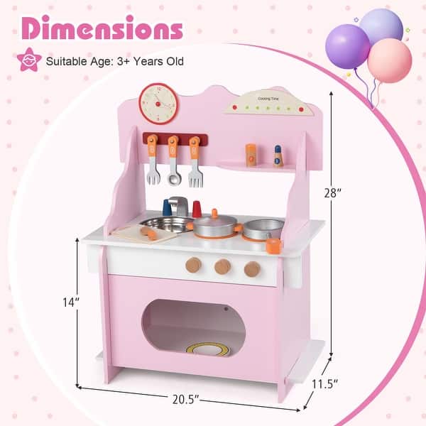dimension image slide 0 of 2, Gymax Pretend Play Toy Kitchen Set w/Clock Stove Spice Rack Faucet &