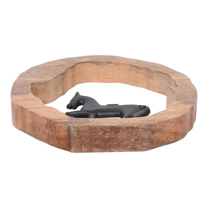 Decorative Figurine on Round Wooden Stand Sculpture