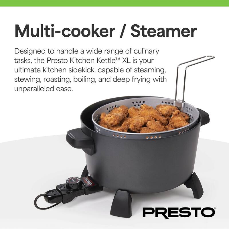 Presto 10-Quart Kitchen Kettle XL Multi-Cooker, Steamer & Deep Fryer, Black - 6.92