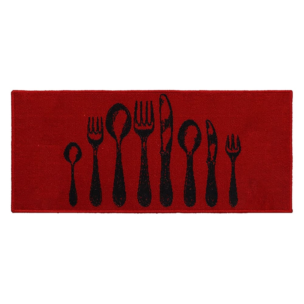 Chic Cutlery Print Wool-Effect Kitchen Mat and Runner Rug