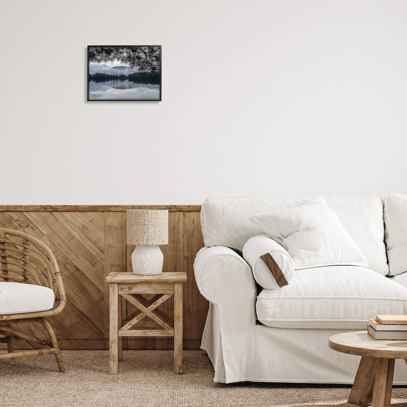 Stupell Trees Surrounding Hazy Mountainous Landscape Lake Framed Wall Art - Blue