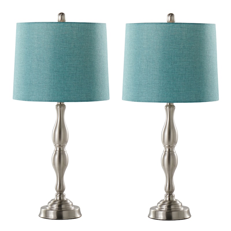 Smith 27.5" Metal Table Lamp (Set of 2) - Brushed Nickel/Turquoise Textured Linen