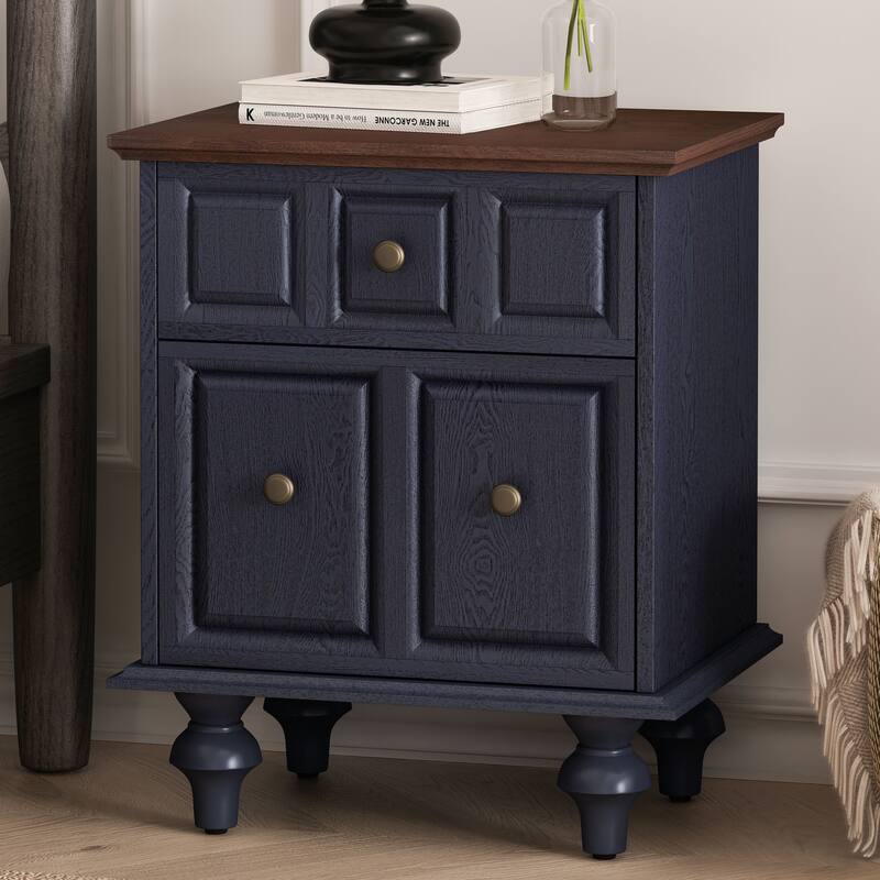 20.47"Vintage Nightstand with 2 Drawers and Roman Column Legs, Solid Wood Bedside End Table, Bedside Cabinet