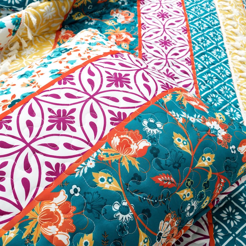 Lush Decor Emily Boho Stripe Reversible 3 Piece Quilt Set