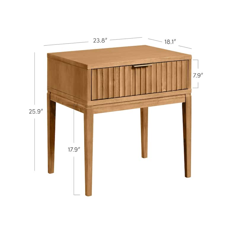 Jasper Mid-Century Modern Nighstand, Side Table with Storage and Fluted Drawer Doors with Brass Handles