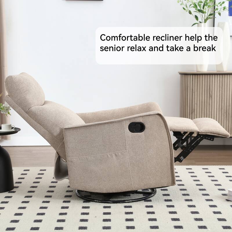 Roomfitters Swivel Rocker Recliner Chair, Manual Massage Glider Armchair with Heat & Vibration, Fabric Living Room Sofa