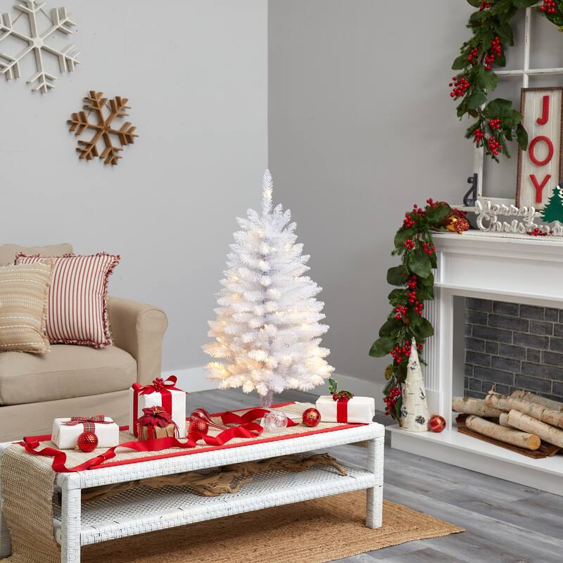 3ft. Slim White Artificial Christmas Tree with 50 Warm White LED Lights & 161 Branches - Compact Modern X-Mas Accent