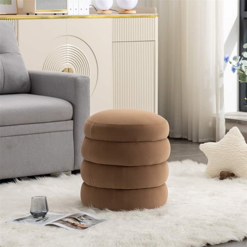 Soft Velvet Round Ottoman Footrest Stool - Coffee