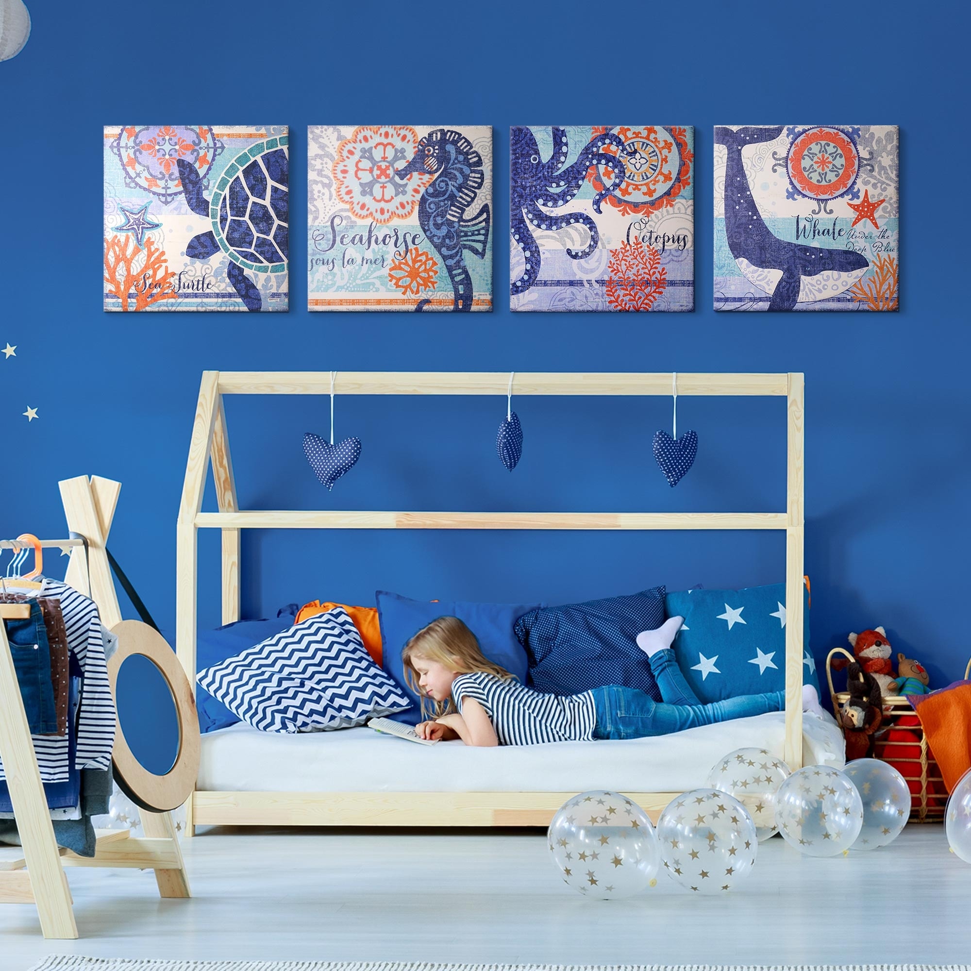 North Shore Nautical Vintage Canvas Wall Decor Art Print - 4 Piece Set