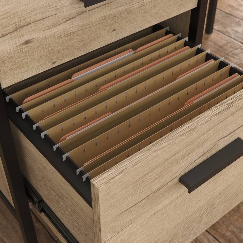 Wood L-Shaped Desk with File Drawer, Brown