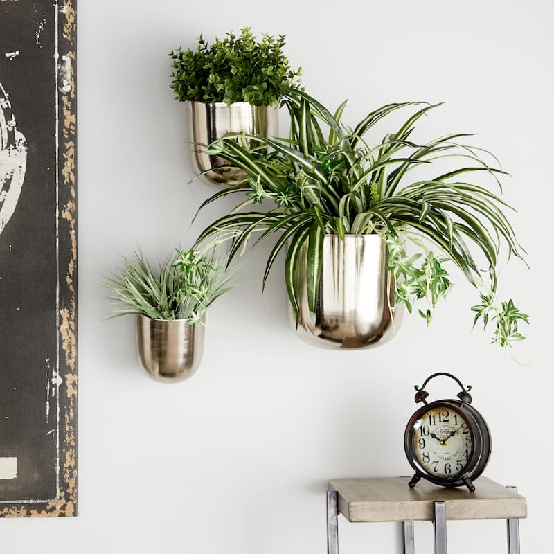 Metal Indoor Outdoor Floating Wall Planter - Set of 3 Gold, Silver, Black, White - Roche River Decor