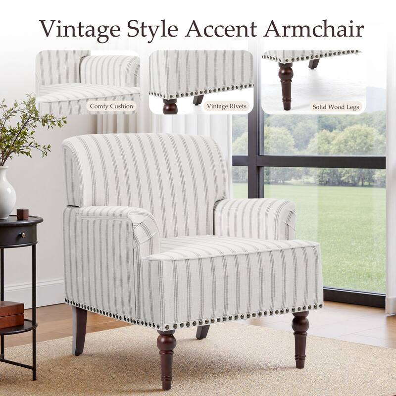 Linen Upholstered Armchair Nailhead Trim Accent Chair