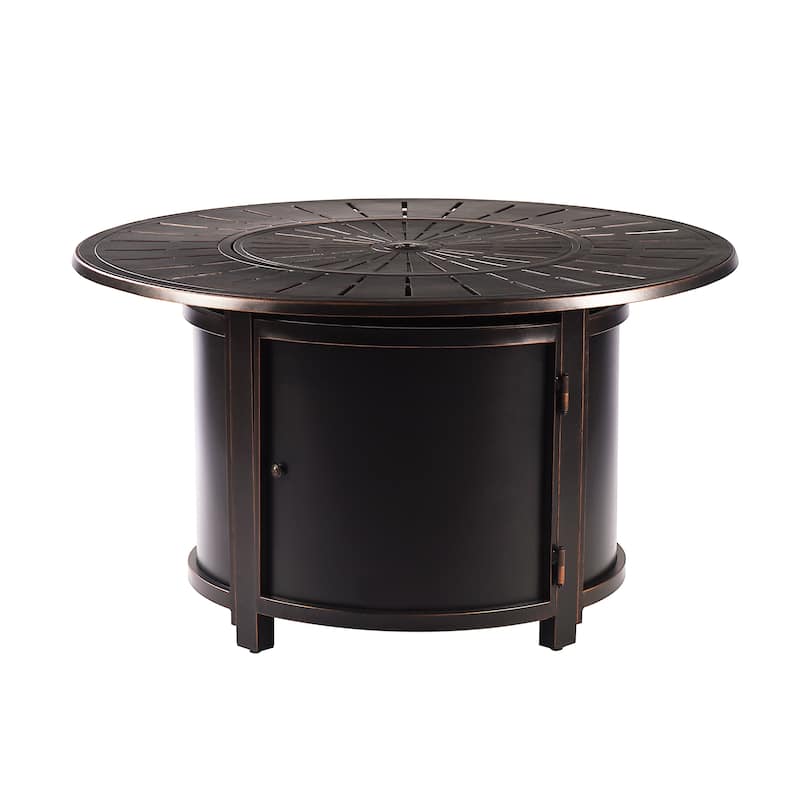 Aluminum Outdoor 44 in. Round Propane Fire Table with Fire Beads, Lid and Fabric Cover, 57,000 BTUs in Antique Copper Finish