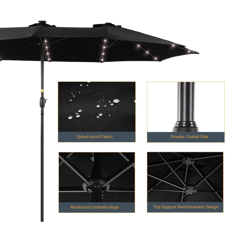 LIVOOSUN 15×9FT LED Double-sided Patio Umbrella with UPF50+ and Handle, and Wind-Resistant Design——Experience Outdoor Comfort