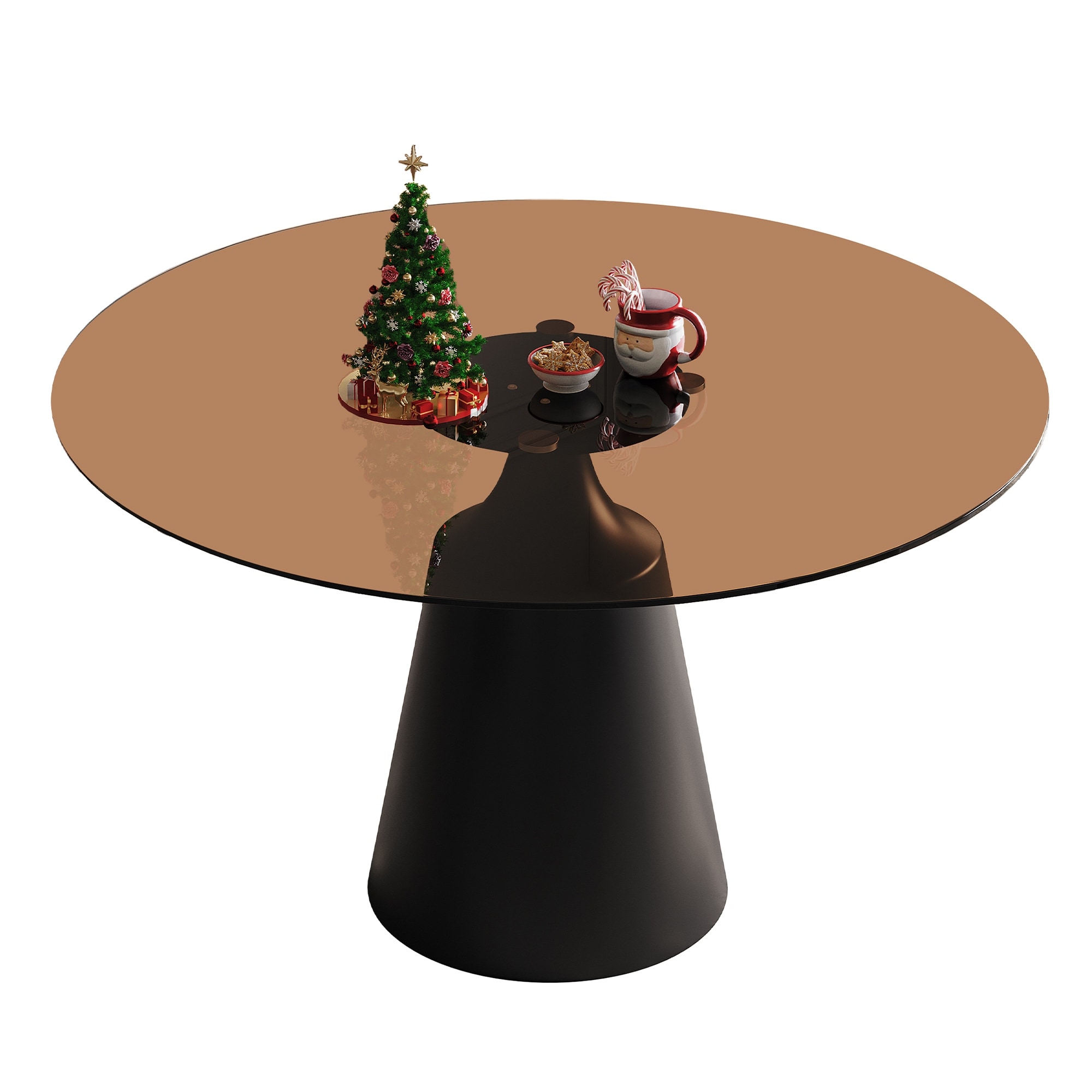 Roomfitters 35 Inch Round Dining Table, Mid-Century Modern Pedestal Kitchen Table with Tempered Glass Top