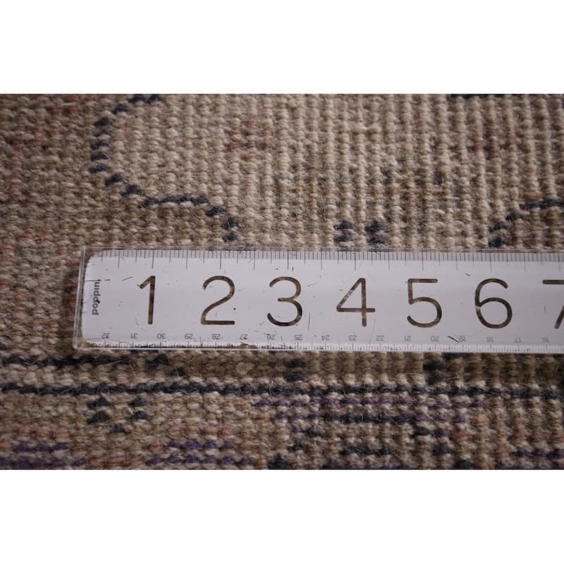 Ivory & Purple Oushak Indian Runner Rug Hand-Knotted Wool Carpet - 2'8"x 10'1"