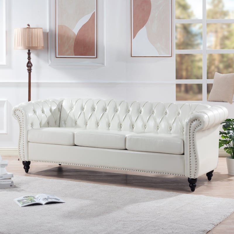 84.65" Rolled Arm Chesterfield 3 Seater Sofa