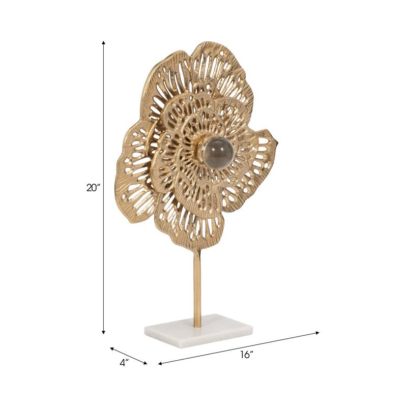 Sagebrook Home Aluminum Salma Gold Flower Statuary - Elegant Decorative Object