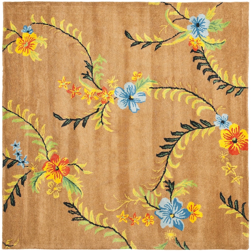 SAFAVIEH Handmade Soho Britni Floral N.Z. Wool Rug - 6' Square - Brown/Multi