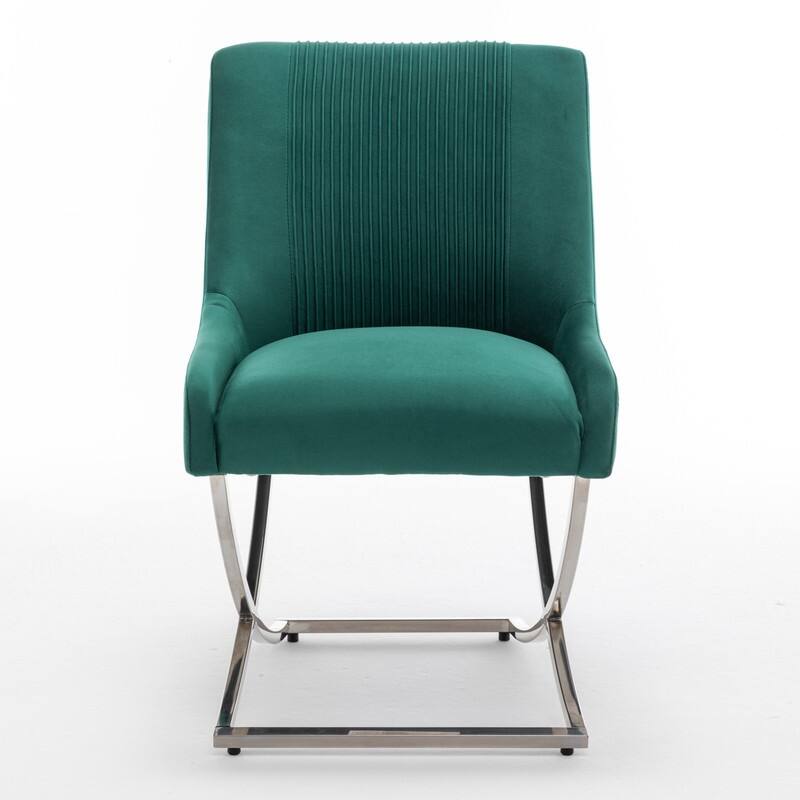 Modern Contempoary Velvet Dining Chair Set of 2 with Metal Frame Legs and Back Pull