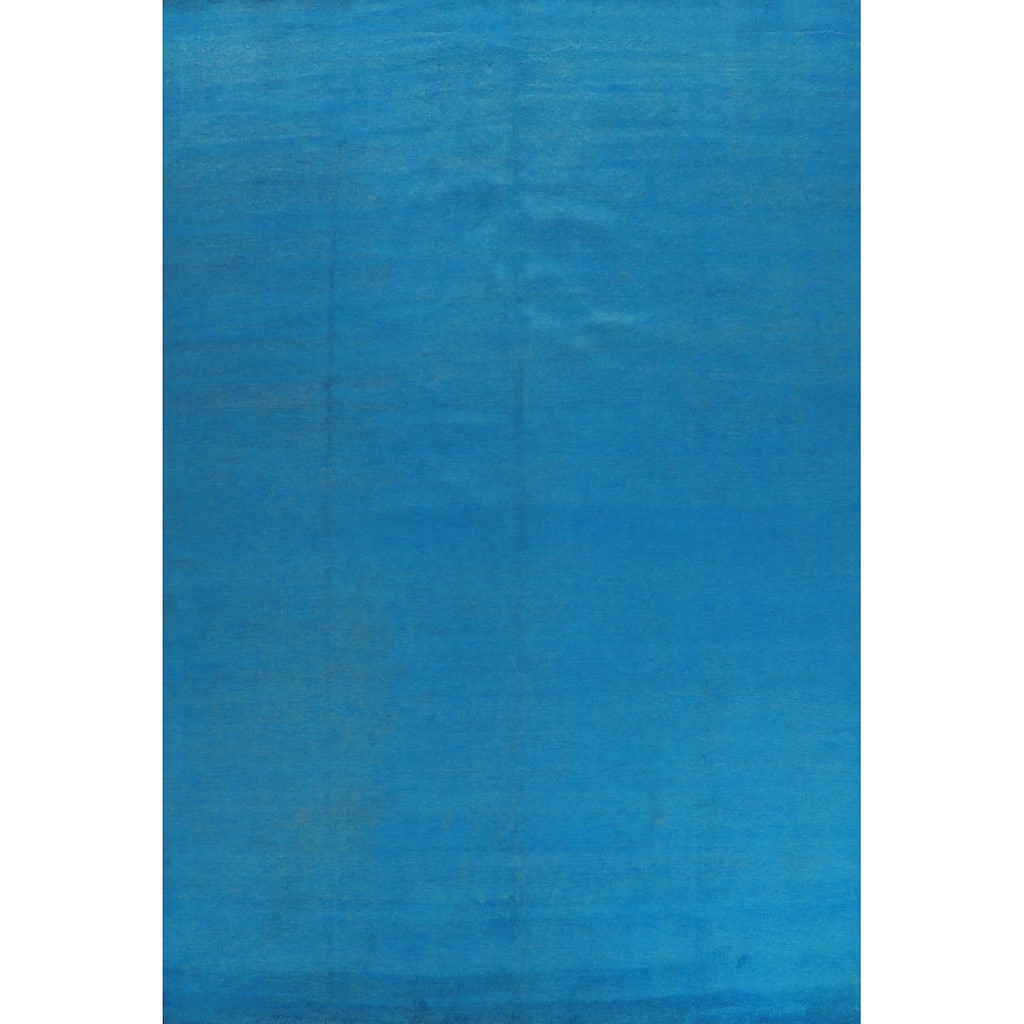 Hand Knotted Oriental 100% Wool Carpet Modern Solid Navy Blue & Blues Gabbeh Area Rug - 13' 9'' X 10' 1''