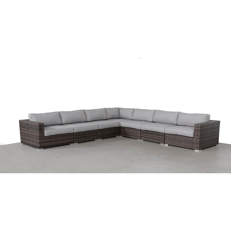 LSI 7 Piece Rattan Sectional Seating Group with Cushions