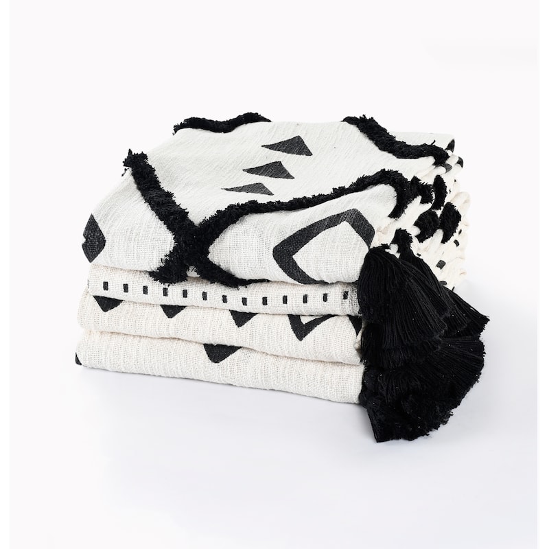 Sevita Modern Boho Tufted Double Diamond Cotton Standard Size Throw Blanket