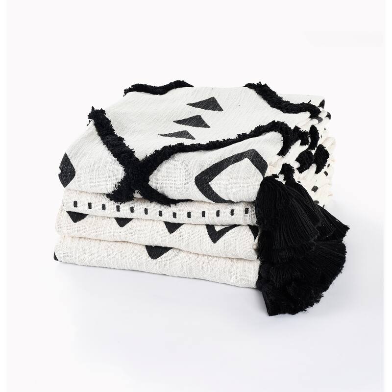Sevita Modern Boho Tufted Polka Dot Peaks Cotton Standard Size Throw Blanket