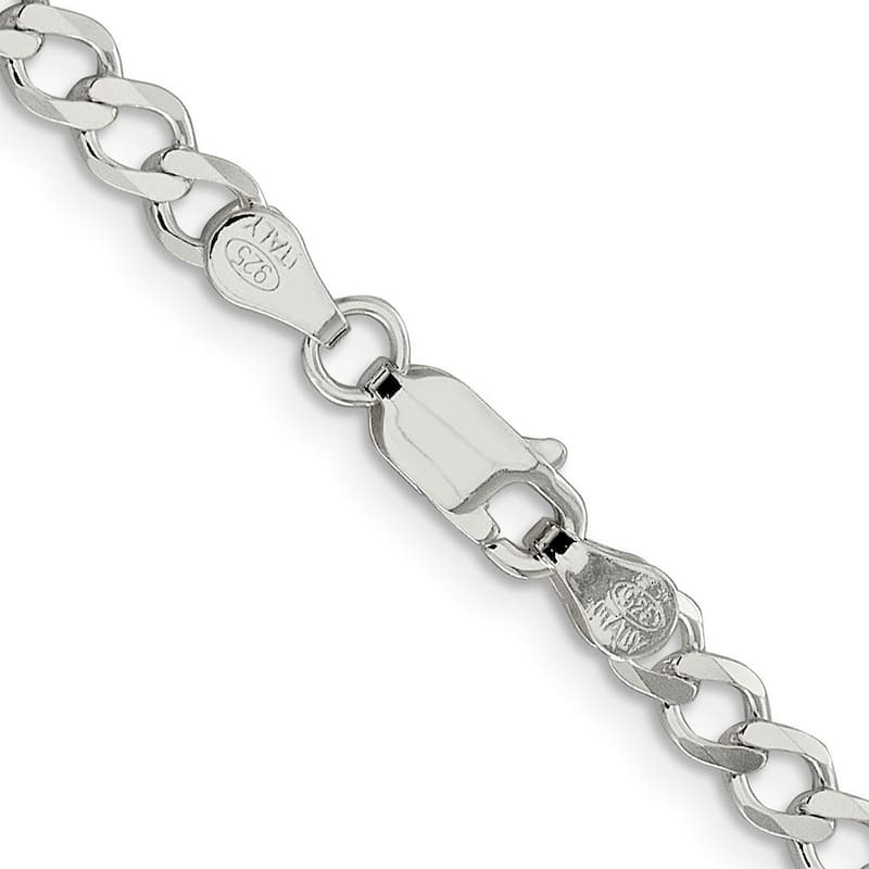 Curata 925 Sterling Silver 4.5mm Polished Flat Curb Chain Necklace