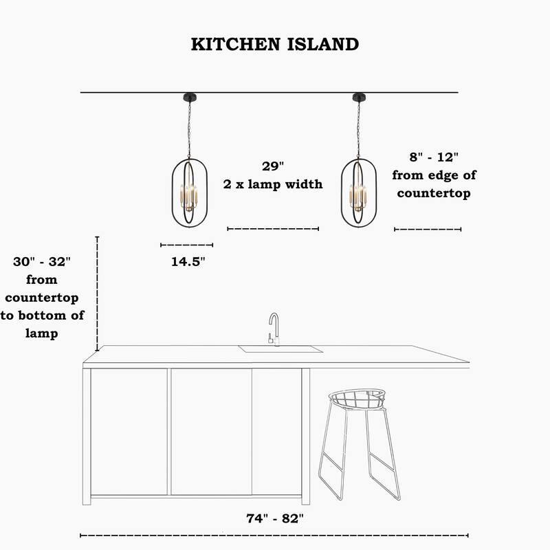 Modern Farmhouse 4-Light Black Gold Chandelier Metal Pendant Light for Dining Room - 14.5" L x 11" W x 29.5" H