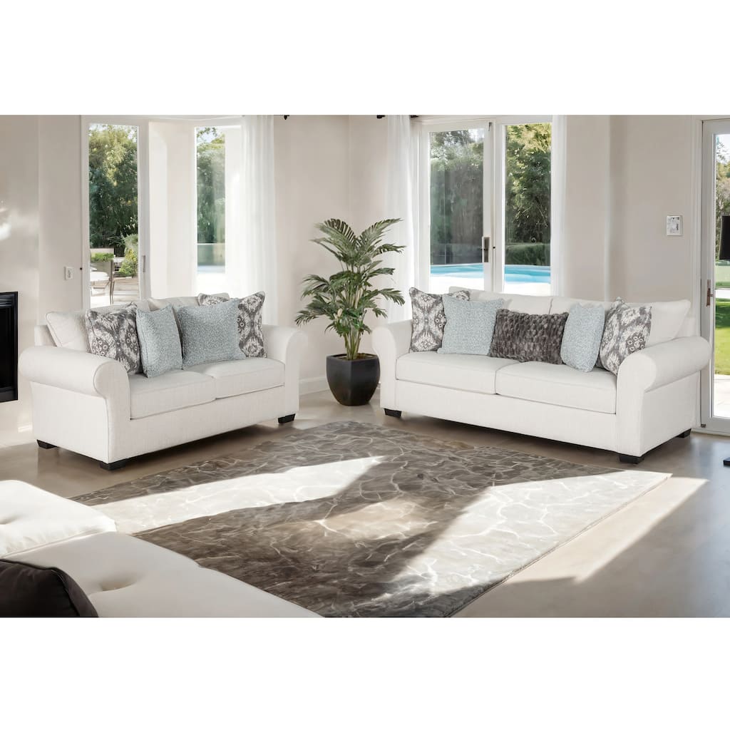 Furniture of America Suppet 2-Piece White Fabric Solid Wood Sofa Set with Pillows