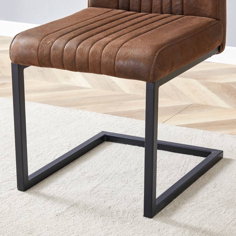Roomfitters 5pcs Glass Dining Table Set with Wood Grain MDF Legs and Ergonomic Fabric Dining Chairs, Brown