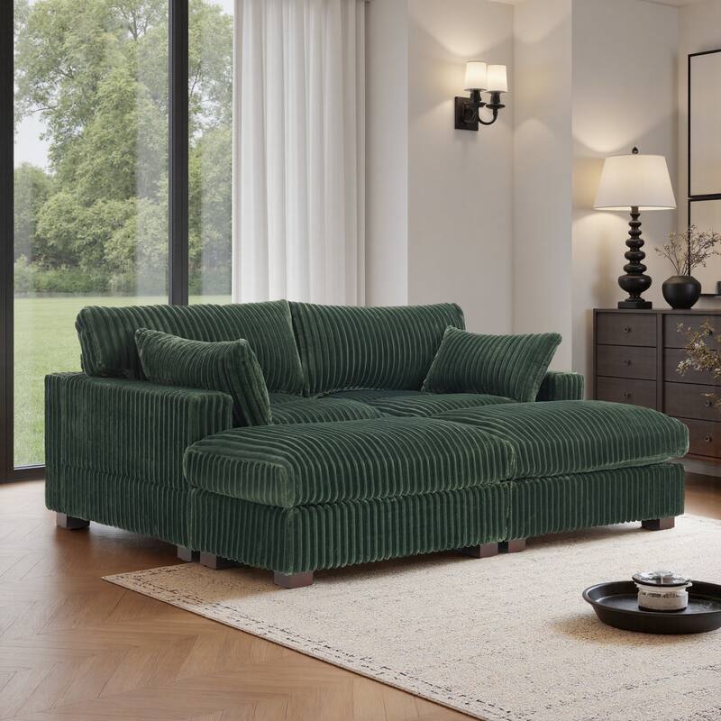Plush Cloud Couch Modular Sectional Sofa with Ottoman - Green-4-Piece - Symmetrical
